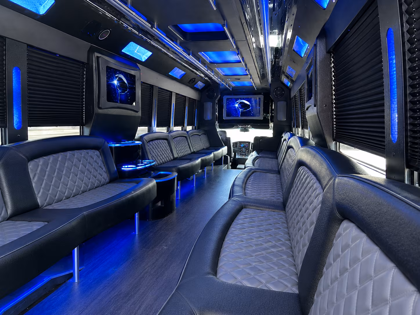 Passenger watching the Winston-Salem scenery during a regional party bus road trip